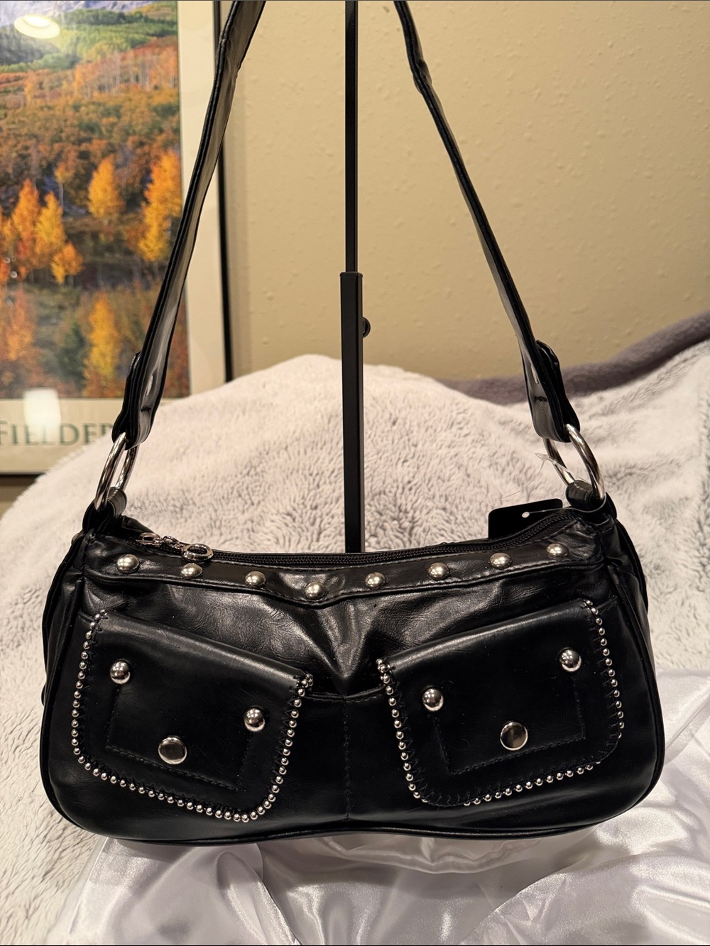 Black Studded Women's Shoulder Bag